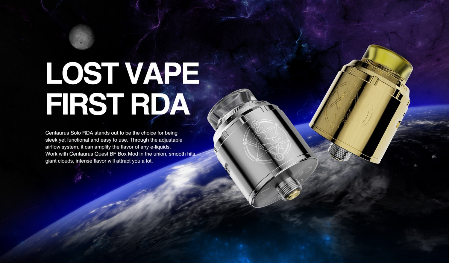 Lost Vape Centaurus Solo RDA Tank - Advanced Vaping | Stainless Steel Lost Vape Centaurus Solo RDA Tank - Advanced Vaping | Stainless Steel